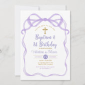 リボンのバプテスマ&誕生日パープル 招待状 (正面)