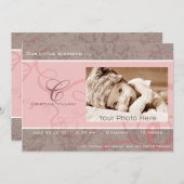 リボンのピンクのベビーの誕生の発表 案内状 (正面/裏面)