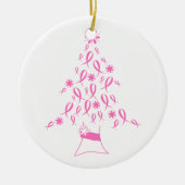 リボンの乳癌が付いているクリスマスツリー セラミックオーナメント (正面)