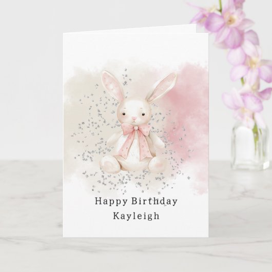 リボンの付いたかわいいウサギの誕生日 カード (蘭)