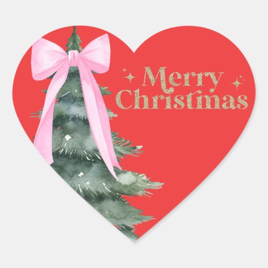 リボンの付いたクリスマスツリー ハートシール (正面)