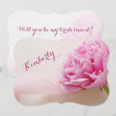 リボンの付いたピンクの芍薬の花嫁のメイド 招待状 (正面/裏面)