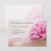 リボンの付いたピンクの芍薬 招待状 (正面/裏面)