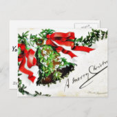 リボンの付いた鐘のクリスマスグリーティング シーズンポストカード (正面/裏面)