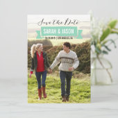 リボンの保存日付の写真カード-ミント セーブザデート (スタンド正面)