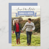 リボンの保存日付の写真カード-ラベンダー セーブザデート (正面/裏面)