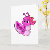 リボンの少女としての毛虫 カード (黄色い花)