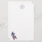 リボンの弓が付いているモノグラムそして紫色の薄紫のスプレー 便箋 (正面/裏面)