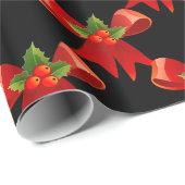 リボンの弓ヒイラギのThunder_Coveの赤い黒 ラッピングペーパー (ロールコーナー)