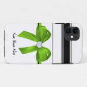リボンの弓及びきらきら光るなハートのダイヤモンド[緑] - iphone4 Case-Mate iPhoneケース (裏面(横))