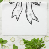 リボンの弓白黒スケッチ キッチンタオル (折り畳み)