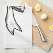 リボンの弓白黒スケッチ キッチンタオル (四つ折り)