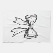リボンの弓白黒スケッチ キッチンタオル (横)