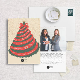 リボンの手書付きクリスマスツリー シーズンカード