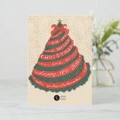 リボンの手書付きクリスマスツリー シーズンカード (スタンド正面)