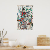 リボンの渦巻きカラフルとキューピッドを持つ若い少女 ポスター (キッチン)