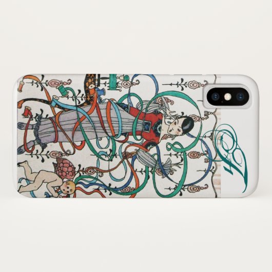 リボンの渦巻きカラフルとキューピッドを持つ若い少女 Case-Mate iPhoneケース (裏面(横))