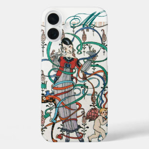 リボンの渦巻きカラフルとキューピッドを持つ若い少女 iPhone 16 PLUSケース