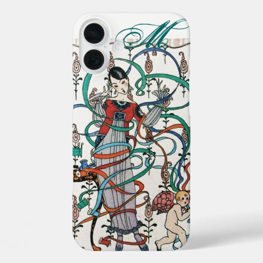 リボンの渦巻きカラフルとキューピッドを持つ若い少女 Case-Mate iPhoneケース (裏面)
