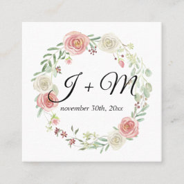 リボンの赤面の花のリースを積み重ねる結婚式の続き スクエア名刺