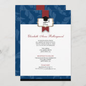 リボンの頂上はパターン卒業をカールします: 濃紺 招待状 (正面/裏面)