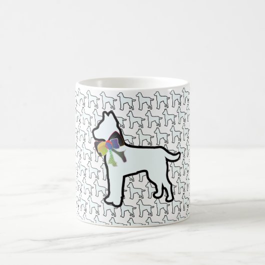 リボンをつけた白い犬   コーヒーマグカップ (中央)