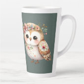 リボンを付けたかわいい花柄のフクロウ カフェラテマグ (右)