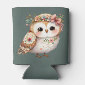 リボンを付けたかわいい花柄のフクロウ 缶クーラー (裏面)
