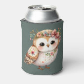 リボンを付けたかわいい花柄のフクロウ 缶クーラー (缶裏面)