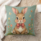 リボンを付けたかわいい茶色のうさぎ クッション (ブランケット)