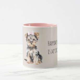 リボンを付けたかわいい茶色の子犬 マグカップ