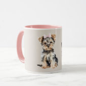 リボンを付けたかわいい茶色の子犬 マグカップ (正面左)