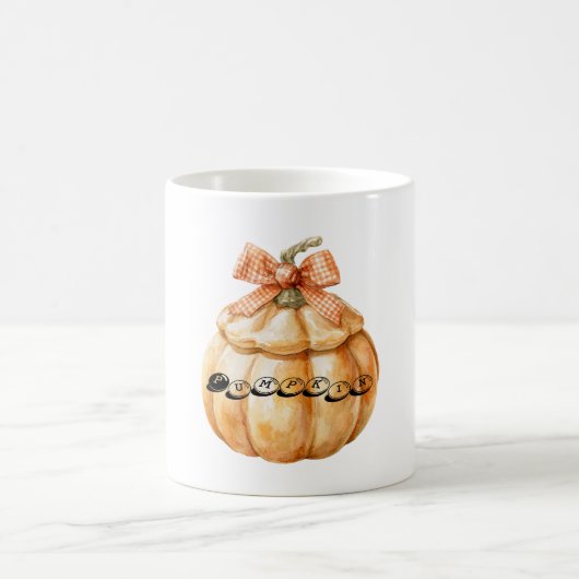 リボンを付けたカボチャ コーヒーマグカップ (中央)