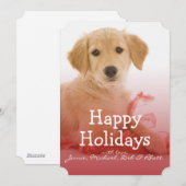 リボンを付けたゴールデンレトリバーの子犬 シーズンカード (正面/裏面)