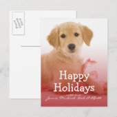 リボンを付けたゴールデンレトリバーの子犬 シーズンポストカード (正面/裏面)
