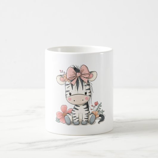 リボンを付けたシマウマの子 コーヒーマグカップ (中央)