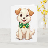 リボンを付けた子犬のカード カード (黄色い花)