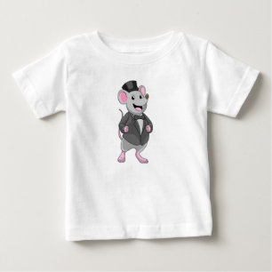 リボンを付けた新郎ねずみ ベビーTシャツ