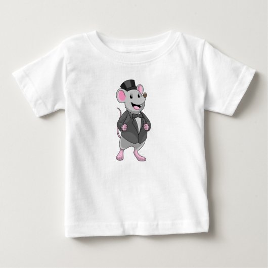 リボンを付けた新郎ねずみ ベビーTシャツ (正面)