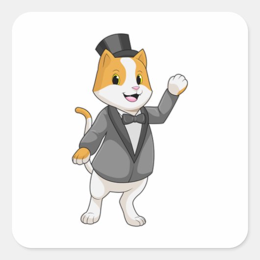 リボンを付けた猫の花婿 スクエアシール (正面)