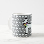 リボンを付けた白い犬 グレー   コーヒーマグカップ (正面左)