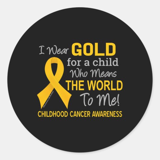 リボンを持つ小児がん金ゴールドは~にとって世界を意味する ラウンドシール (正面)