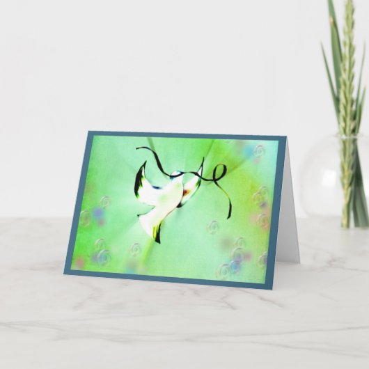 リボンを持つ平和のハト シーズンカード (正面)