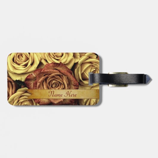 リボンを持つ美しくエレガントなヴィンテージの黄色バラ ラゲッジタグ (裏面横)