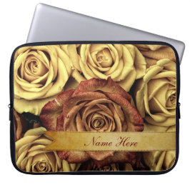 リボンを持つ美しくエレガントなヴィンテージの黄色バラ ラップトップスリーブ