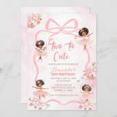 リボンアフリカバレリーナ2つのTuかわいい誕生日 招待状 (正面/裏面)