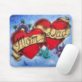 リボンアートマウスパッドを使用した「ママとパパ」ハート マウスパッド (マウス)