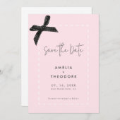 リボンエレガントの弓の結婚式の日付を保存 招待状 (正面/裏面)