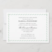 リボンエレガントキャンディストライプのベビーシャワーグリーン 招待状 (正面)