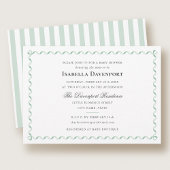 リボンエレガントキャンディストライプのベビーシャワーグリーン 招待状